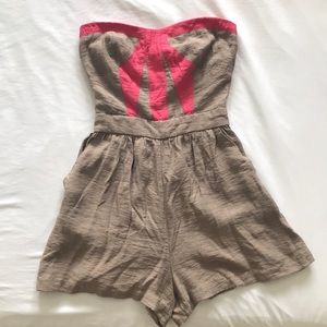 BCBGeneration Twine Romper Tan & Pink
